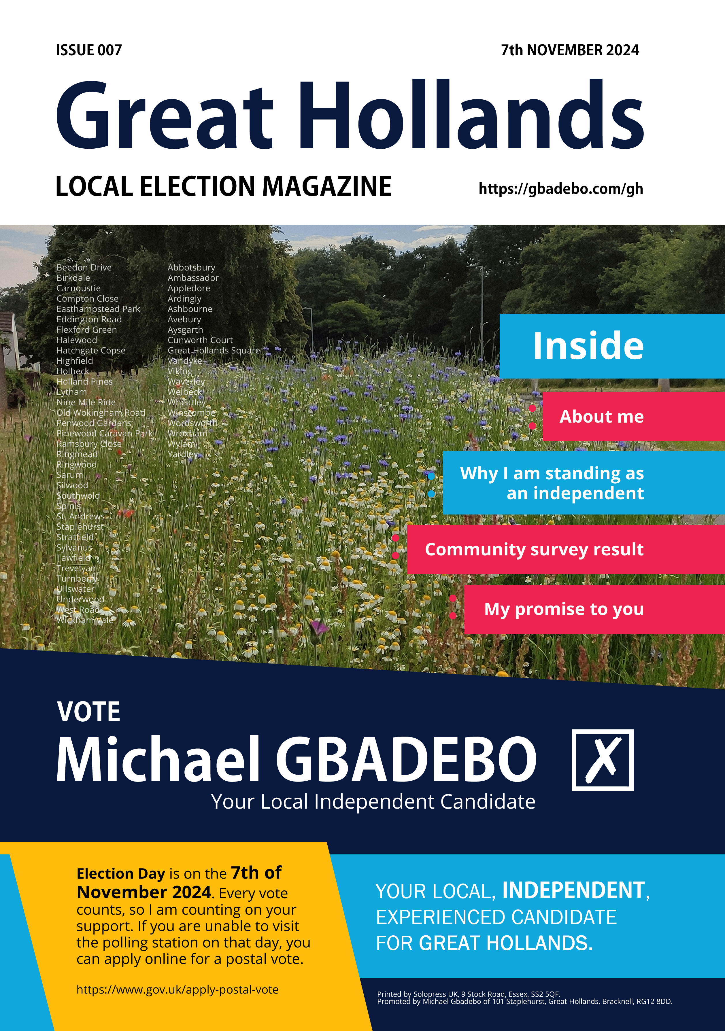 Great Hollands election 7th November | Vote for Michael Gbadebo page 1